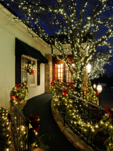 Christmas lights on home entryway